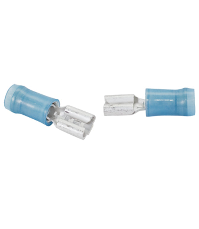 640919-1 RECEPTACLE/Female, insulated, blue, 300 VAC, PIDG series. Stud/tab size: 4.75 mm X .51 mm. For use with 16-14 gauge wire