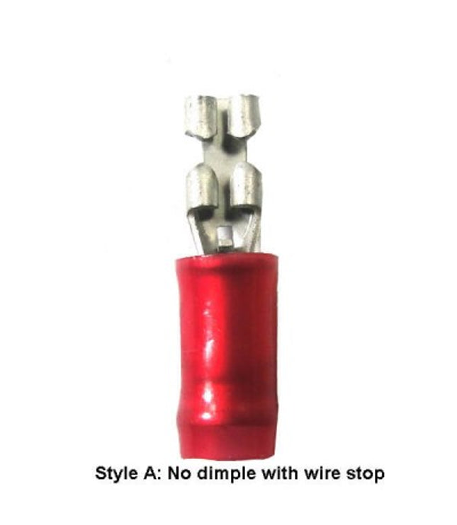 RECEPTACLE/Female, insulated, red, 300 VAC, PIDG series. Stud/tab size: 6.35 mm X .81 mm. For use with 22-18 gauge wire